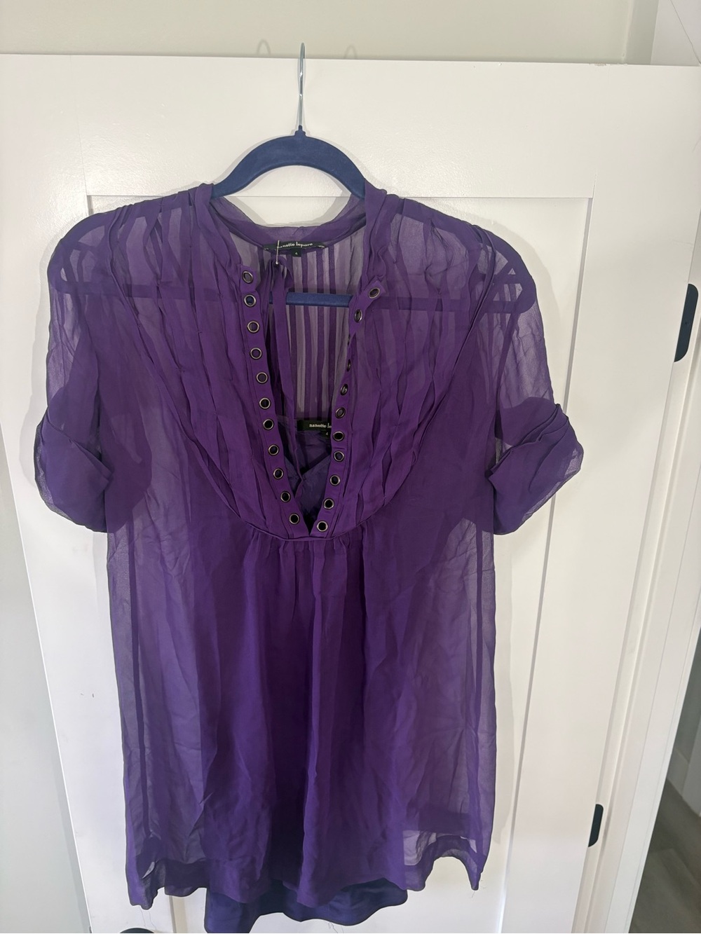 Nanette Lepore Purple Sheer Eyelet-Trim Tunic dress
